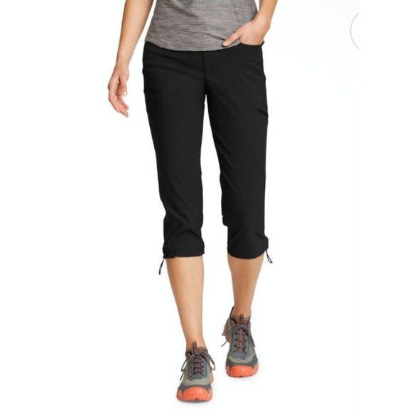 Eddie Bauer Womens Hiking Pants Size 16 Black Rainier Waterproof Active Capris - Picture 1 of 7